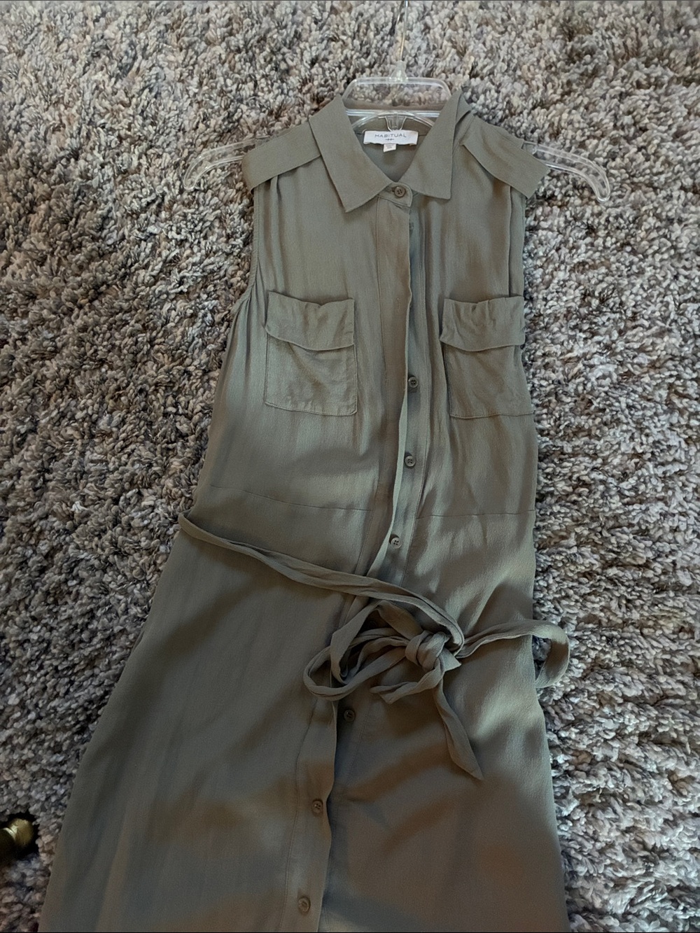 Casual Sleeveless Utility Dress - Olive
